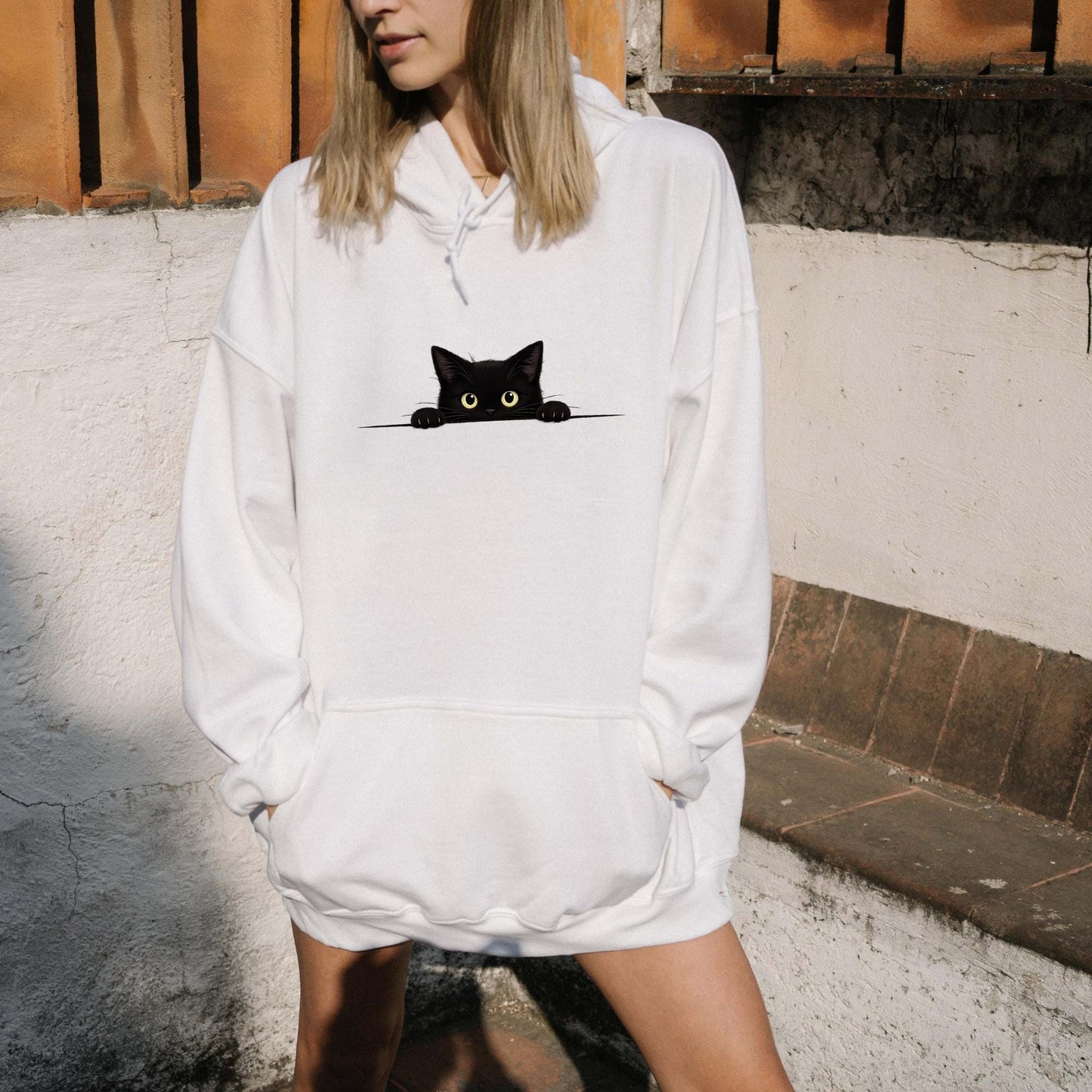Peeking Black Cat Hoodie