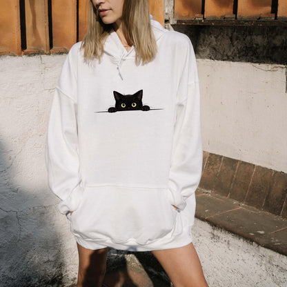 Peeking Black Cat Hoodie