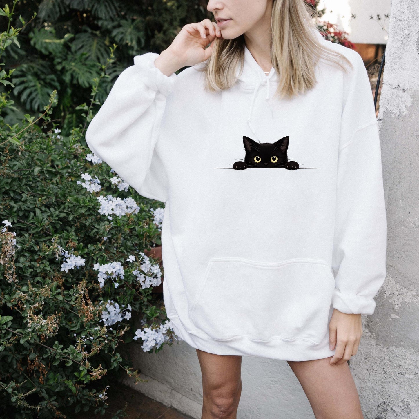 Peeking Black Cat Hoodie