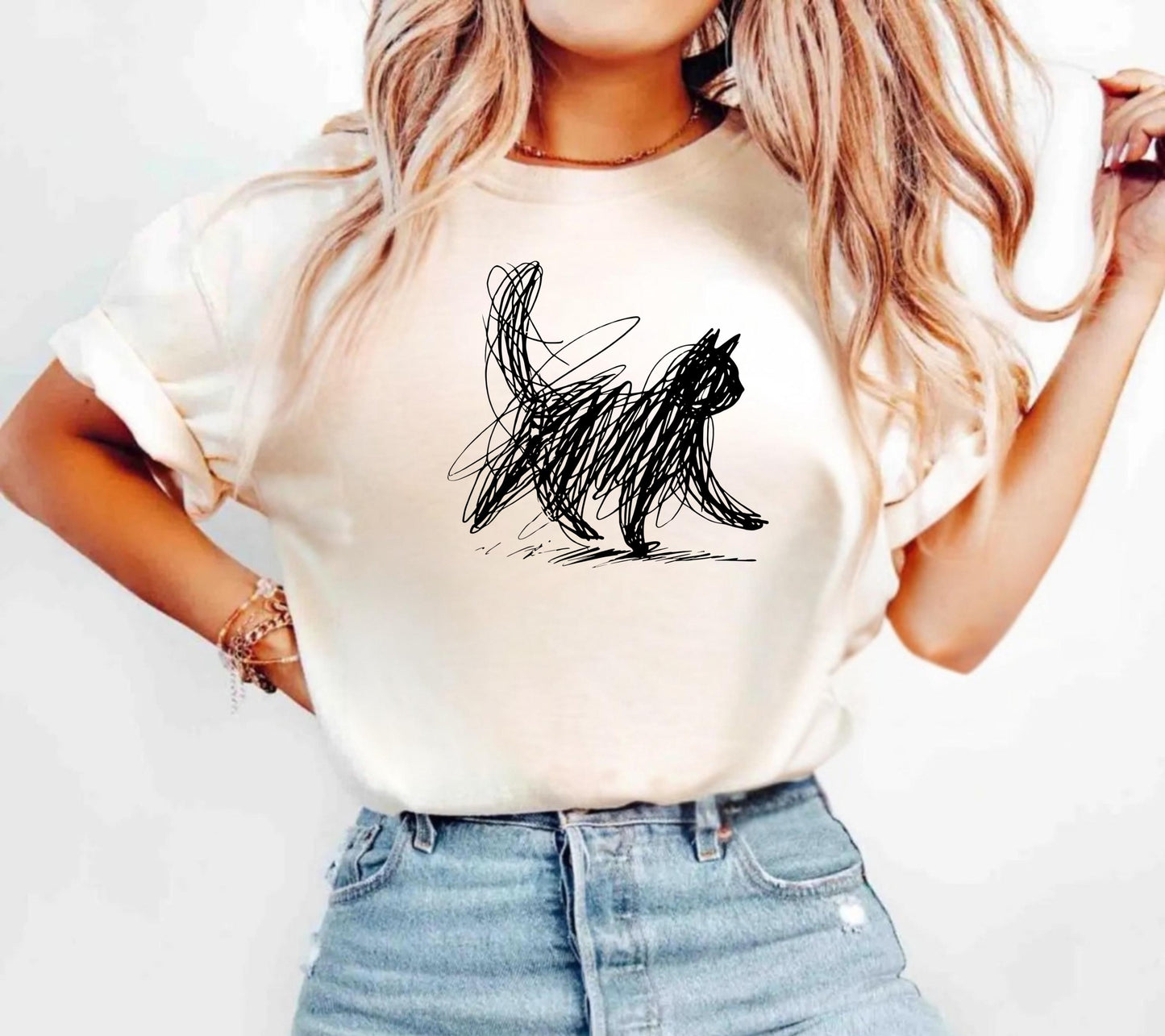 Minimalist Scribble Cat T-Shirt