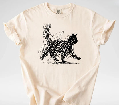 Minimalist Scribble Cat T-Shirt