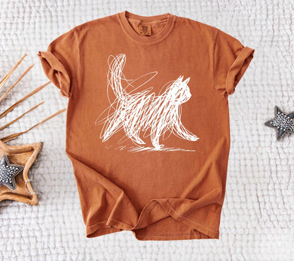 Minimalist Scribble Cat T-Shirt