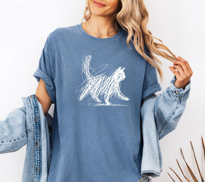 Minimalist Scribble Cat T-Shirt