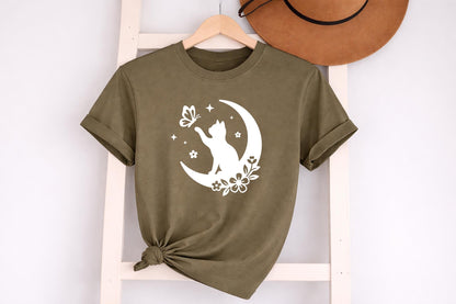 Floral Cat Butterfly T-Shirt