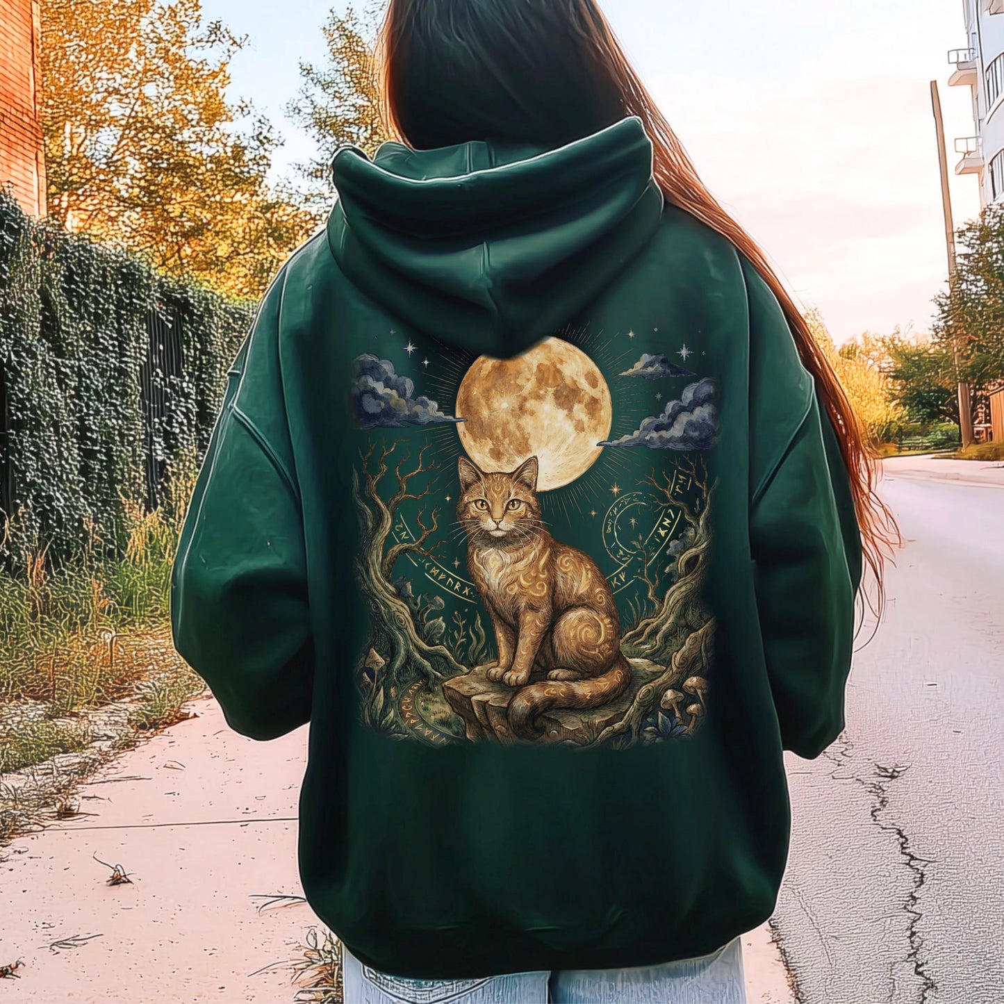 Full Moon Ginger Cat Hoodie
