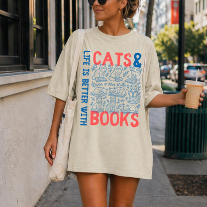 Cats and Books T-Shirt V2