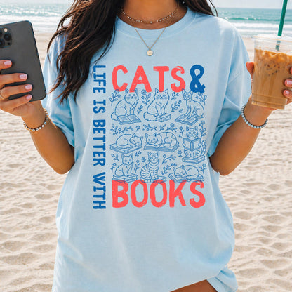 Cats and Books T-Shirt V2