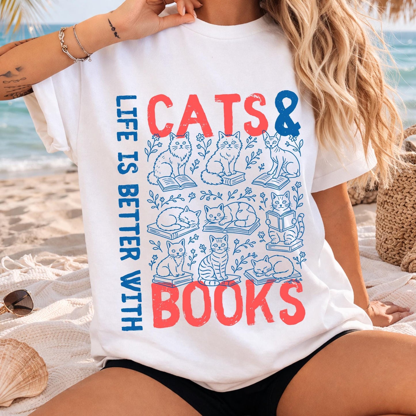 Cats and Books T-Shirt V2