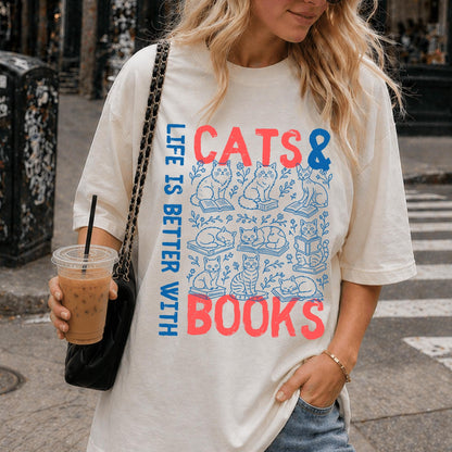 Cats and Books T-Shirt V2