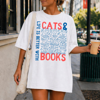 Cats and Books T-Shirt V2