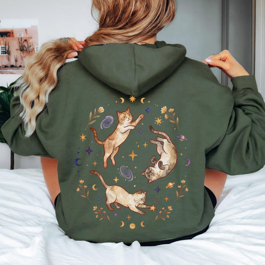 Three Cats Chasing Stars Hoodie