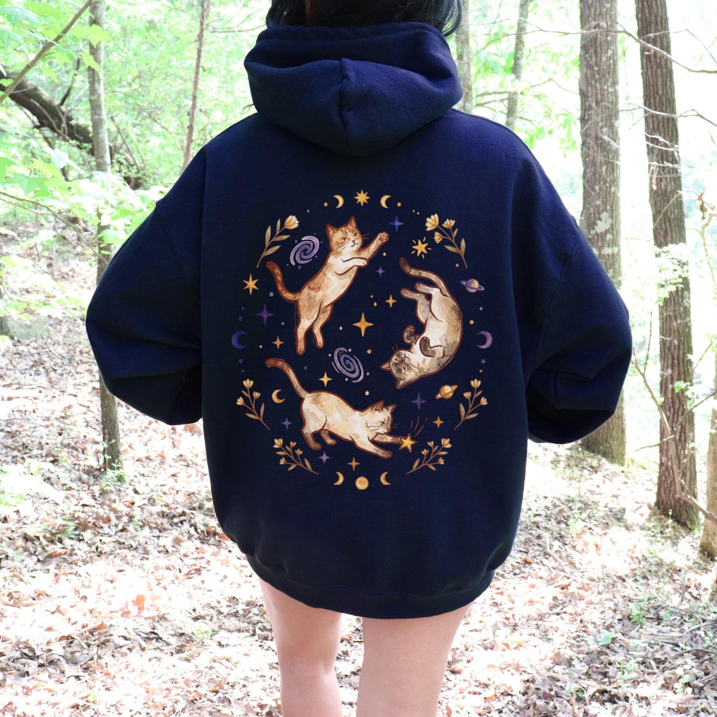 Three Cats Chasing Stars Hoodie