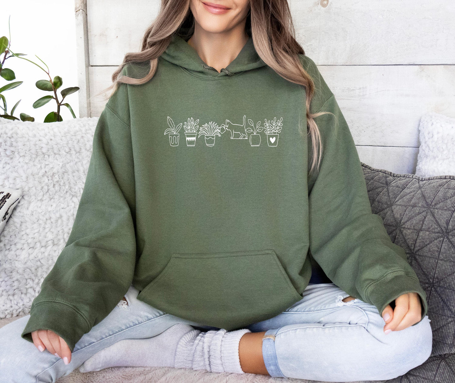 Cat Watering Plant Hoodie