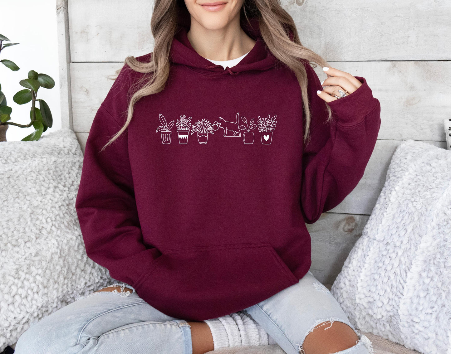 Cat Watering Plant Hoodie