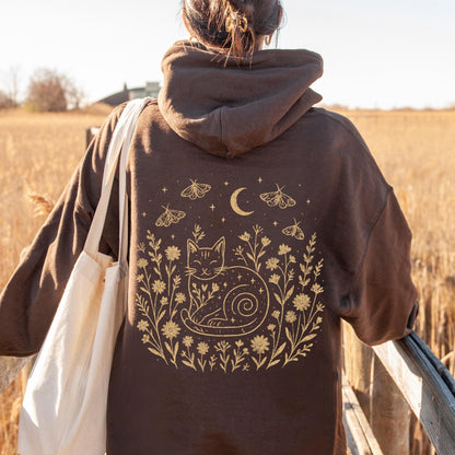 Celestial Cat Smiling Wildflowers Hoodie