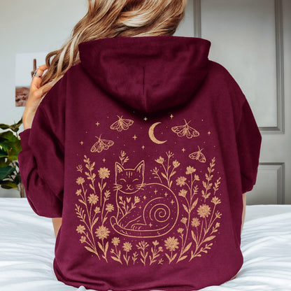 Celestial Cat Smiling Wildflowers Hoodie