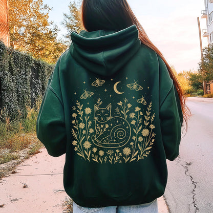 Celestial Cat Smiling Wildflowers Hoodie