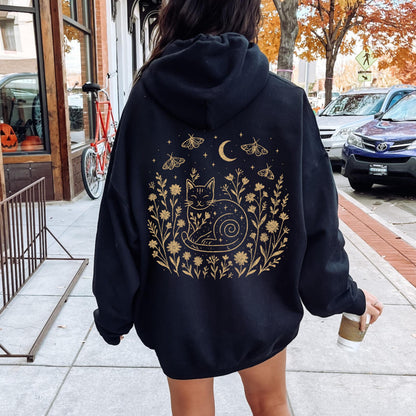 Celestial Cat Smiling Wildflowers Hoodie