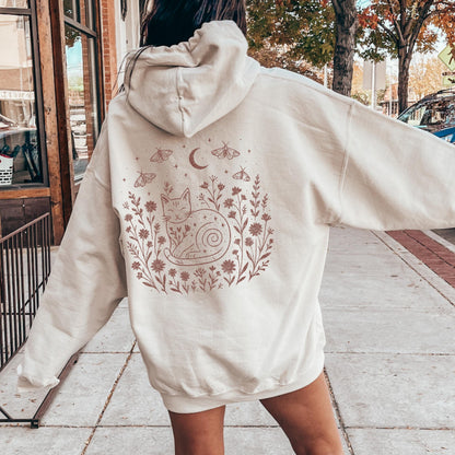 Celestial Cat Smiling Wildflowers Hoodie