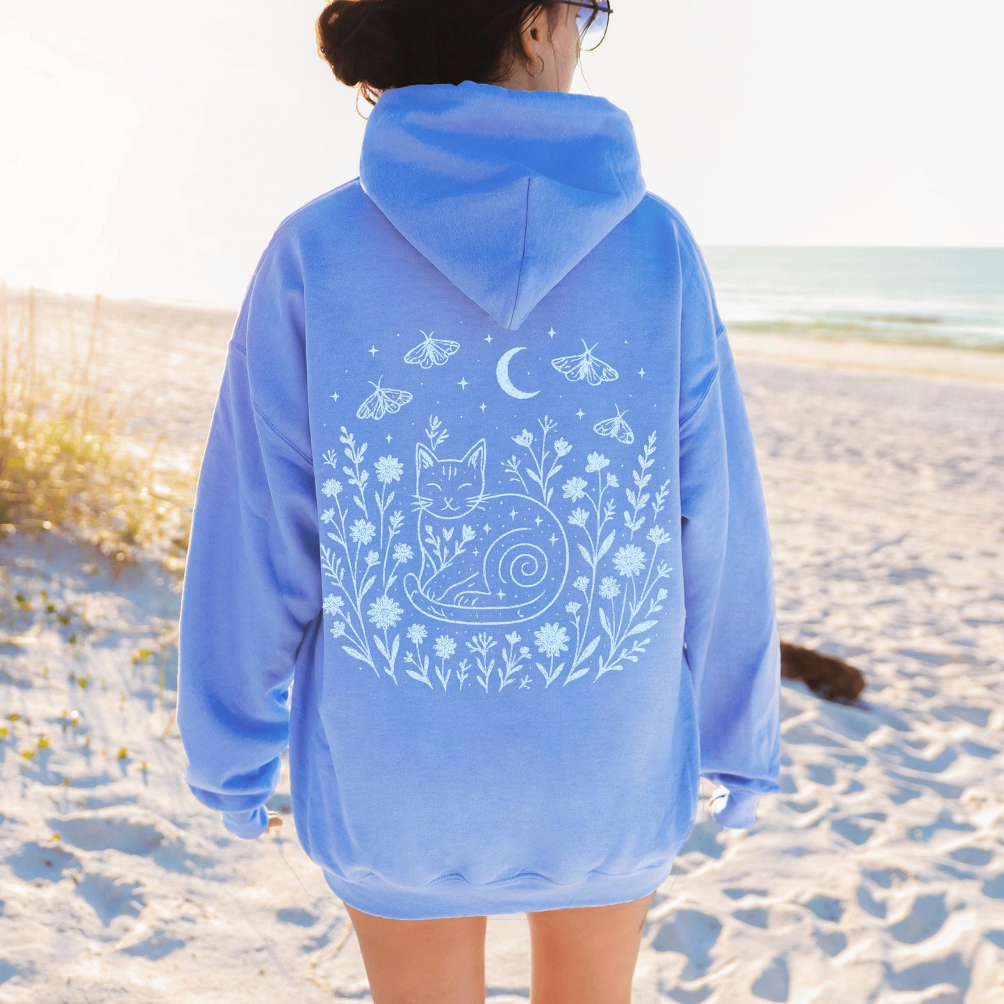 Celestial Cat Smiling Wildflowers Hoodie