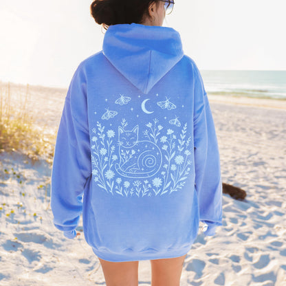 Celestial Cat Smiling Wildflowers Hoodie