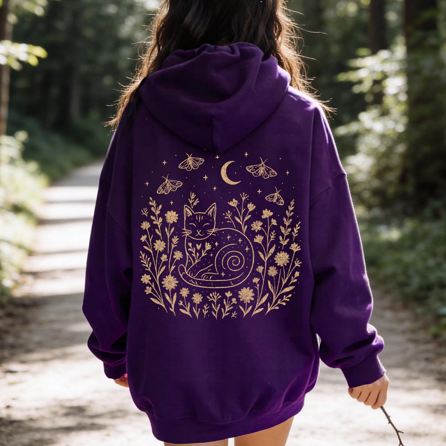 Celestial Cat Smiling Wildflowers Hoodie