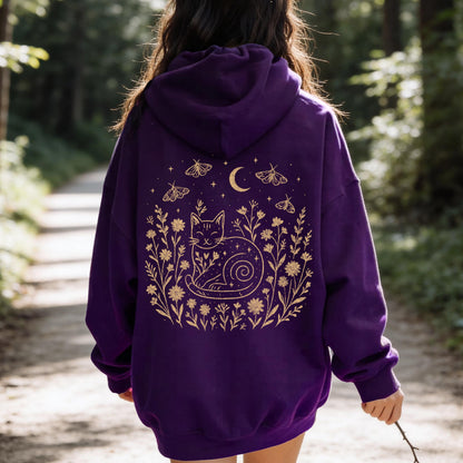 Celestial Cat Smiling Wildflowers Hoodie