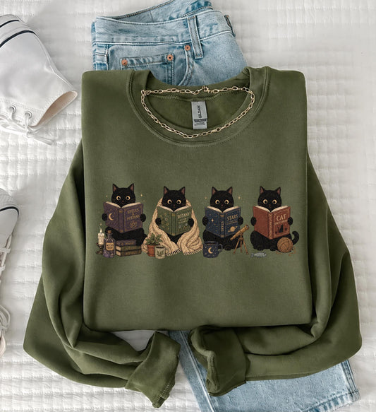 Black Cat Reading Sweatshirt V6