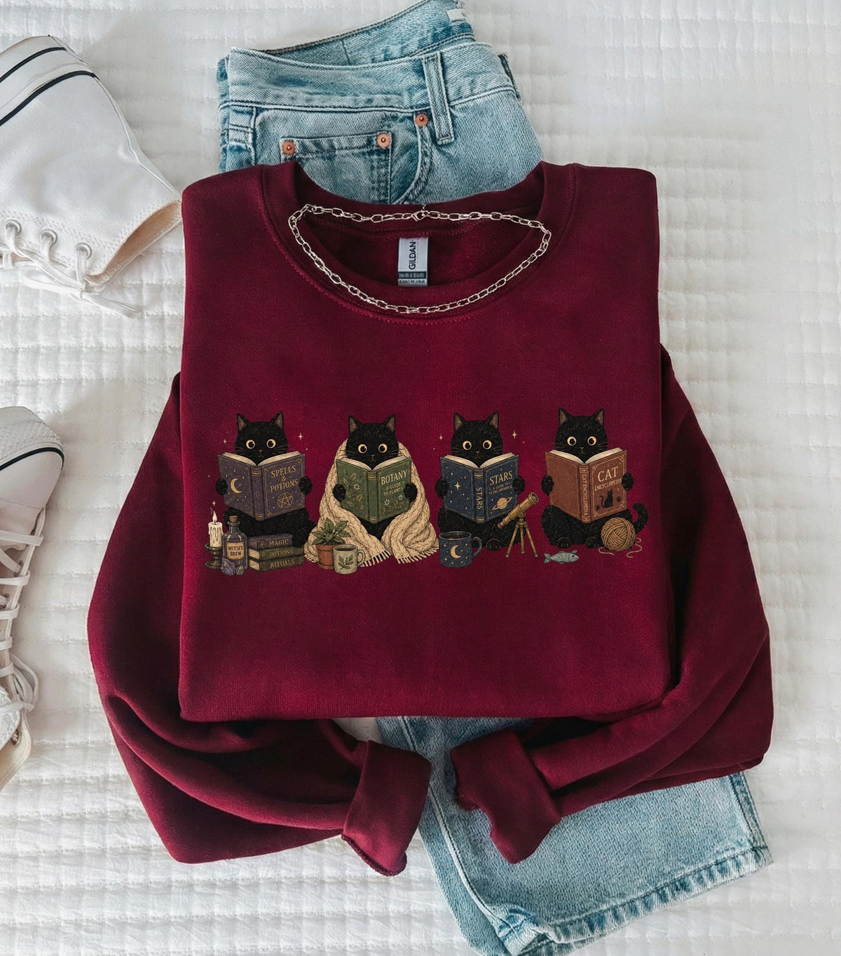 Black Cat Reading Sweatshirt V6