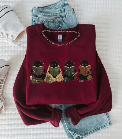 Black Cat Reading Sweatshirt V6