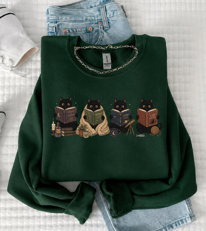 Black Cat Reading Sweatshirt V6