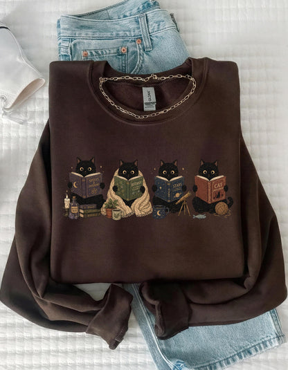 Black Cat Reading Sweatshirt V6
