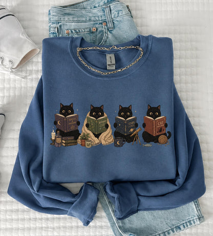 Black Cat Reading Sweatshirt V6