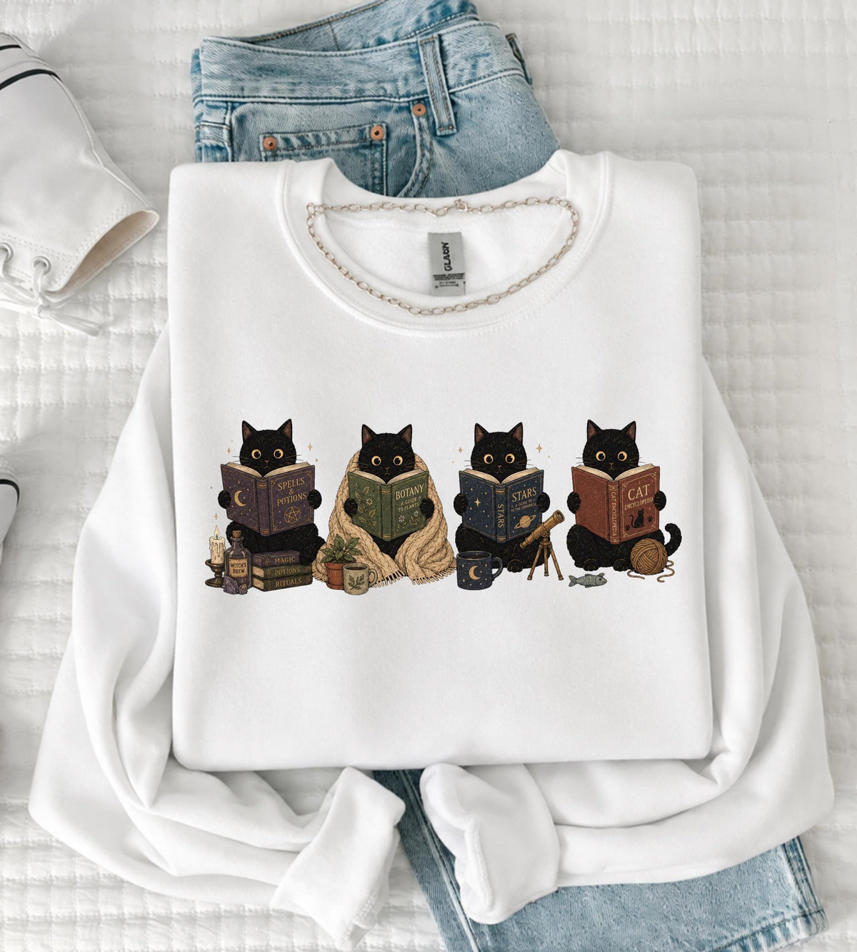 Black Cat Reading Sweatshirt V6