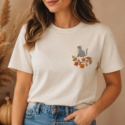 Tabby Cat Autumn Leaves T-Shirt