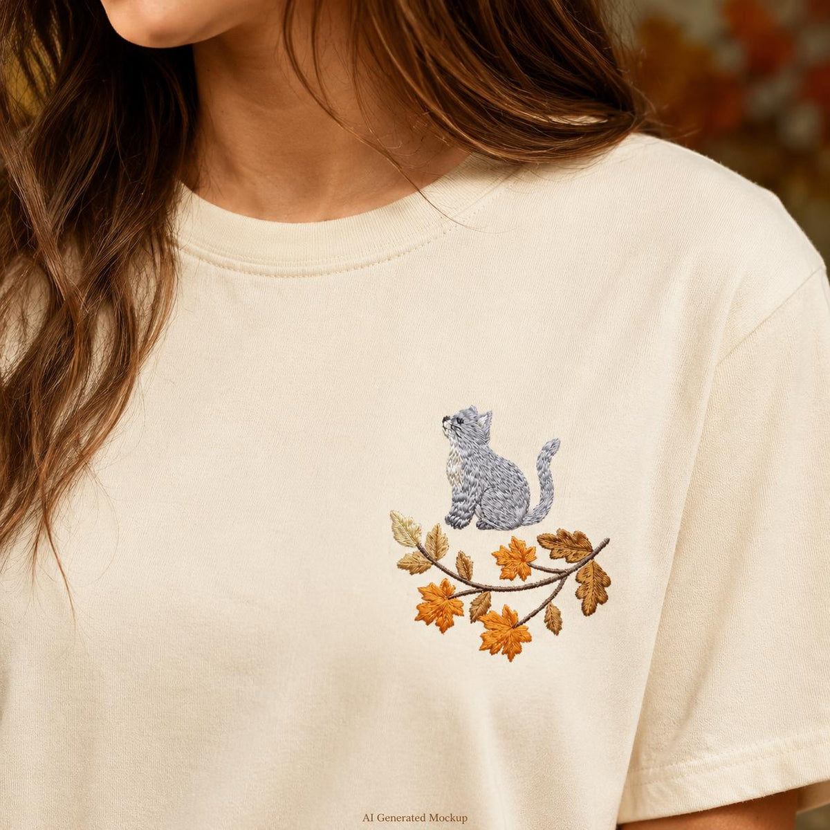 Tabby Cat Autumn Leaves T-Shirt