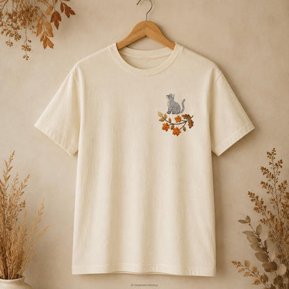 Tabby Cat Autumn Leaves T-Shirt