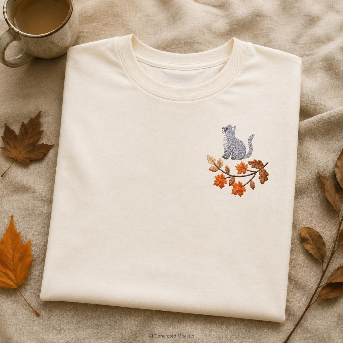 Tabby Cat Autumn Leaves T-Shirt