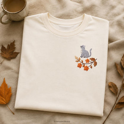 Tabby Cat Autumn Leaves T-Shirt