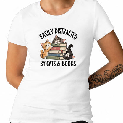 Easily Distracted By Cats And Books Tee V6