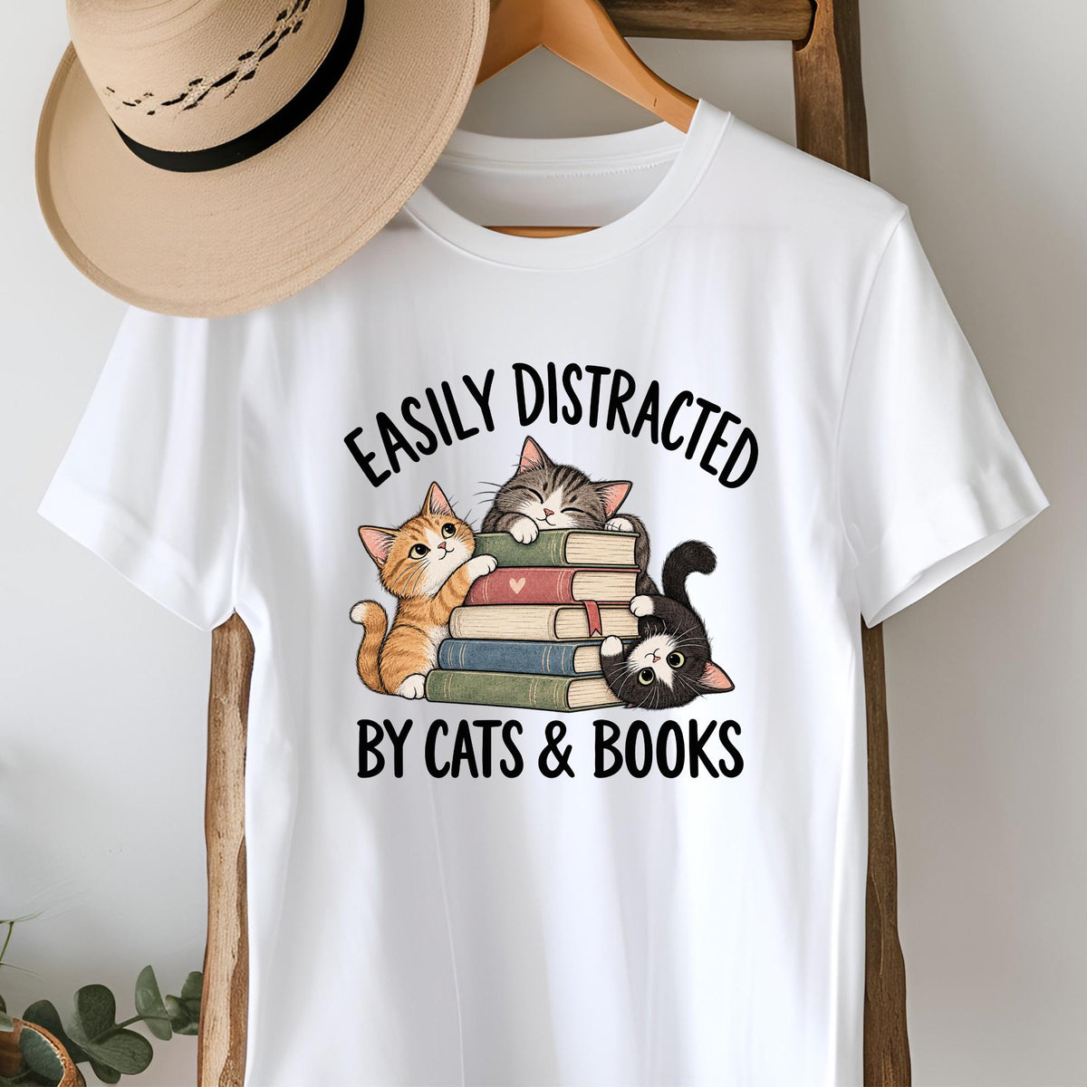 Easily Distracted By Cats And Books Tee V6