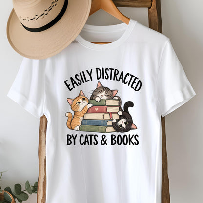 Easily Distracted By Cats And Books Tee V6