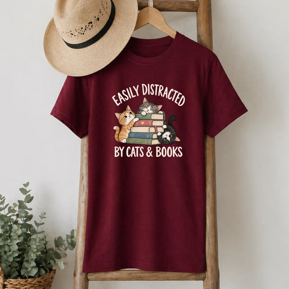 Easily Distracted By Cats And Books Tee V6