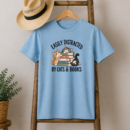 Easily Distracted By Cats And Books Tee V6