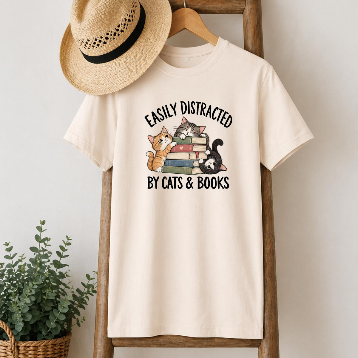 Easily Distracted By Cats And Books Tee V6