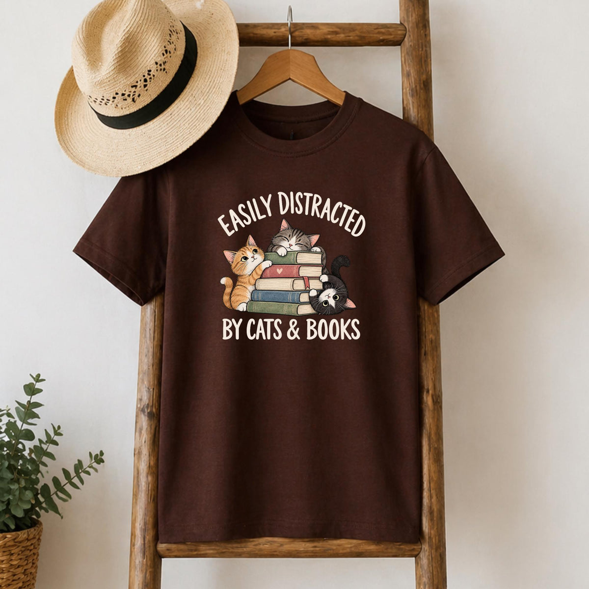 Easily Distracted By Cats And Books Tee V6