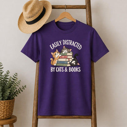 Easily Distracted By Cats And Books Tee V6
