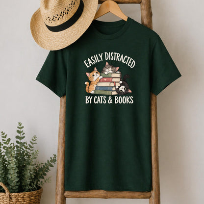 Easily Distracted By Cats And Books Tee V6