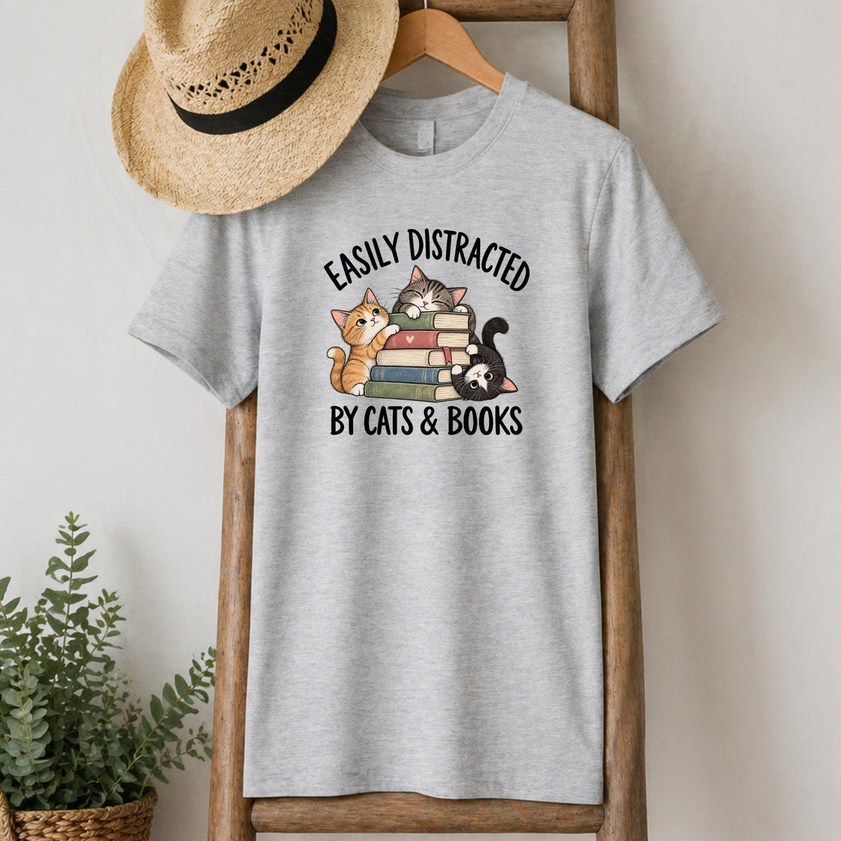 Easily Distracted By Cats And Books Tee V6