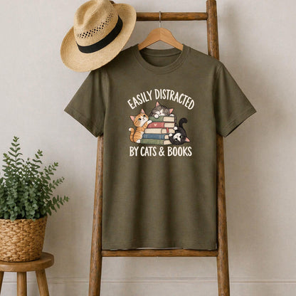 Easily Distracted By Cats And Books Tee V6